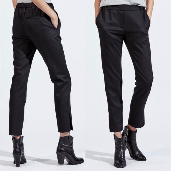 NEW Nili Lotan 8 Chelsea Elastic Waist Pull On Pants 100% Virgin Wool Crop Black - Picture 1 of 14